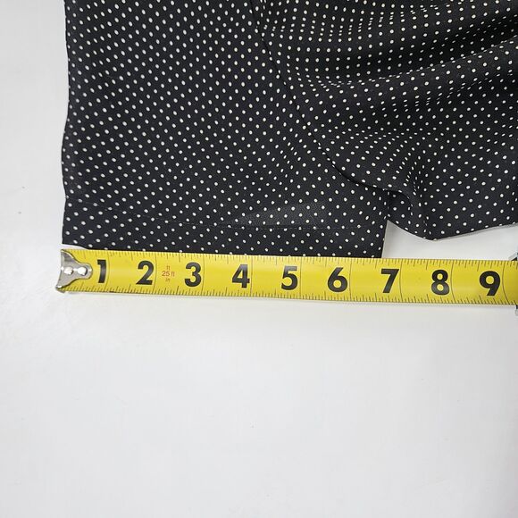 Vtg 80s/90s Maggie London Black White Polka Dot Blouse Shoulder pads L Sheer MOP - Picture 9 of 11